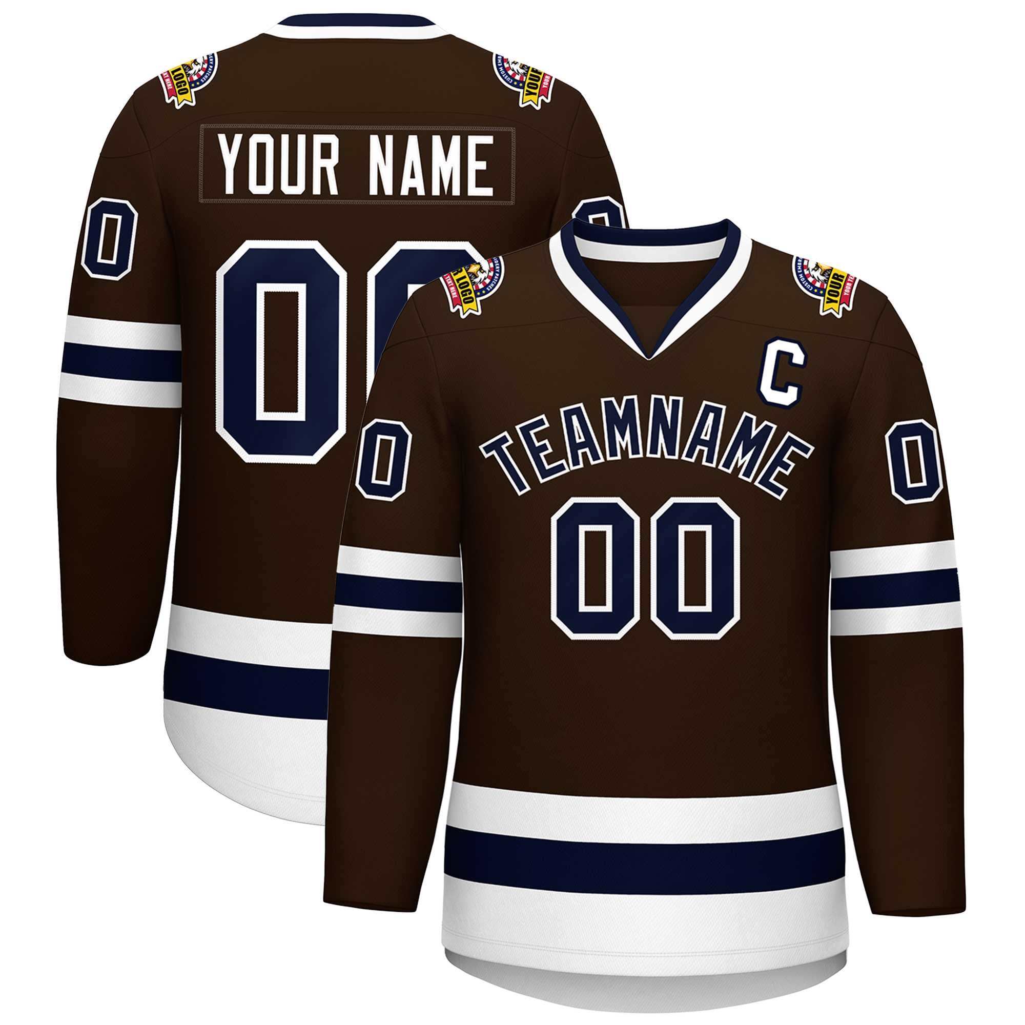 Maillot de hockey de style classique marron marine-blanc personnalisé