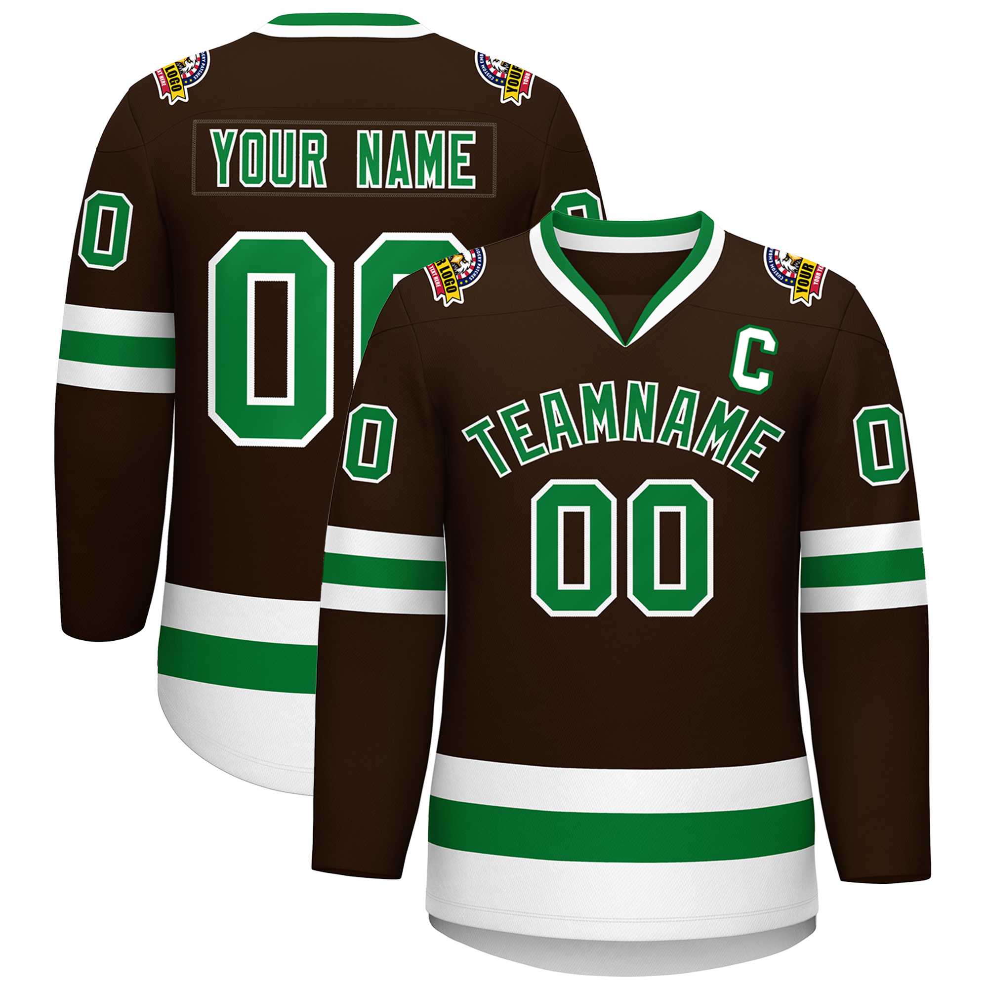 Maillot de hockey de style classique marron Kelly vert-blanc personnalisé