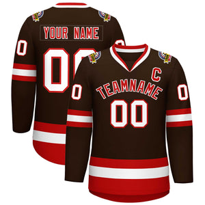 Maillot de hockey de style classique personnalisé marron rouge-blanc