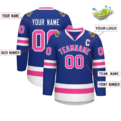 Custom Royal Pink-White Classic Style Hockey Jersey