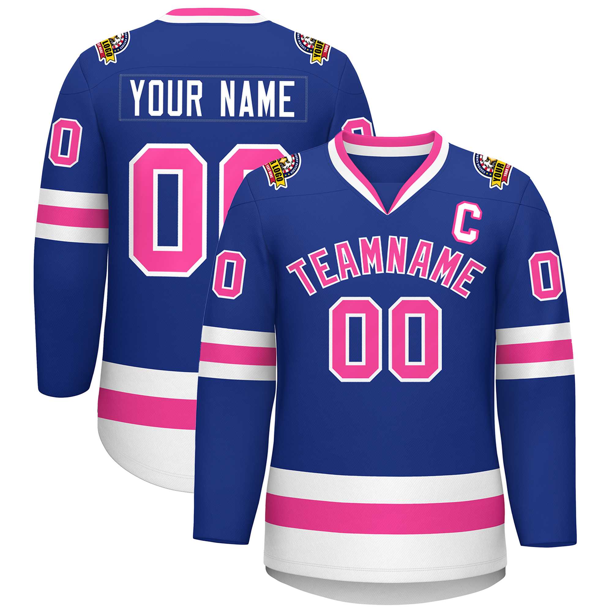 Maillot de hockey personnalisé de style classique rose-blanc royal