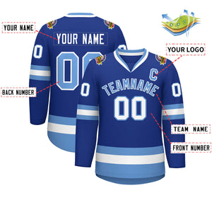 Custom Royal Light Blue-White Classic Style Hockey Jersey