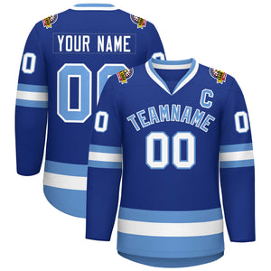 Custom Royal Light Blue-White Classic Style Hockey Jersey