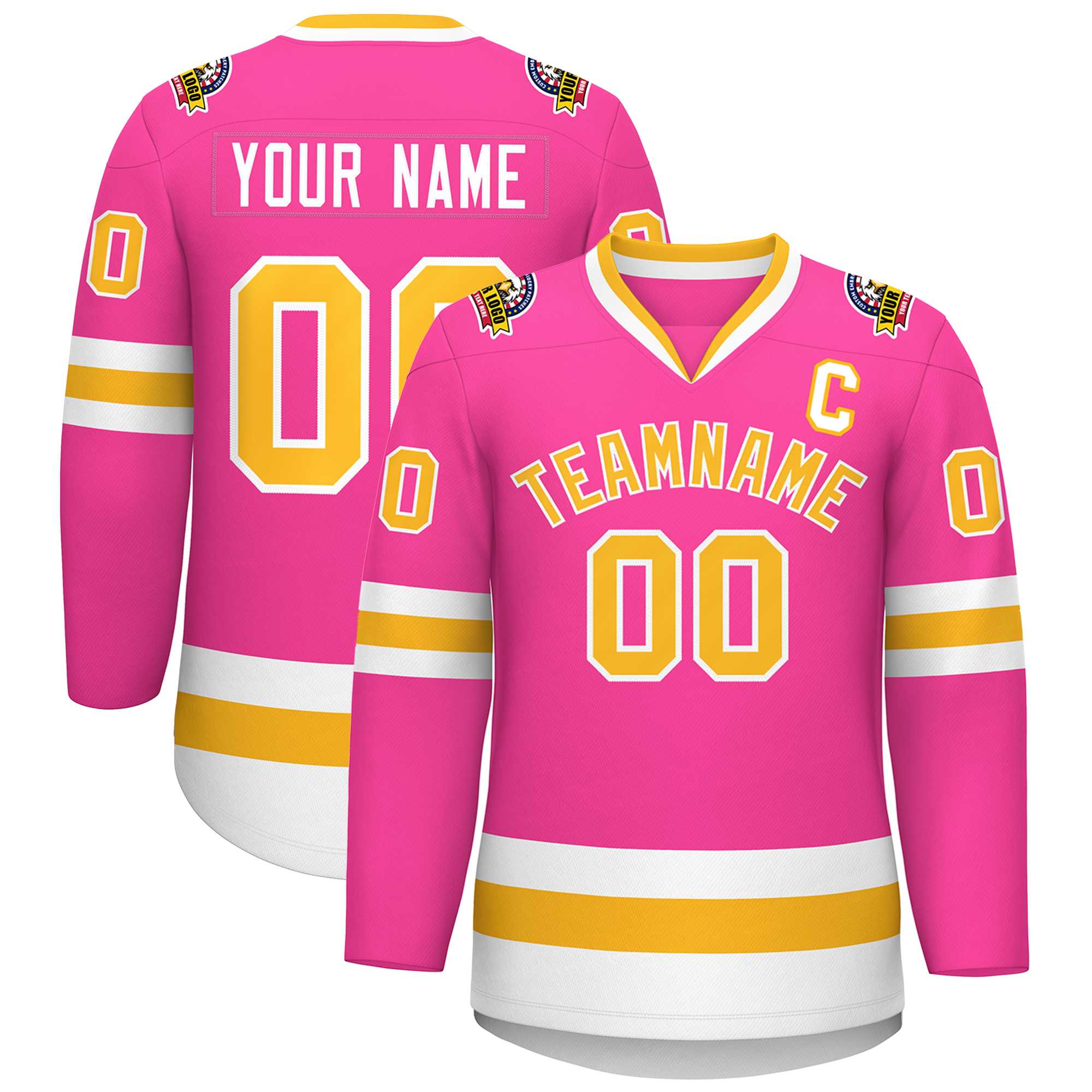 Custom Pink Gold-White Classic Style Hockey Jersey