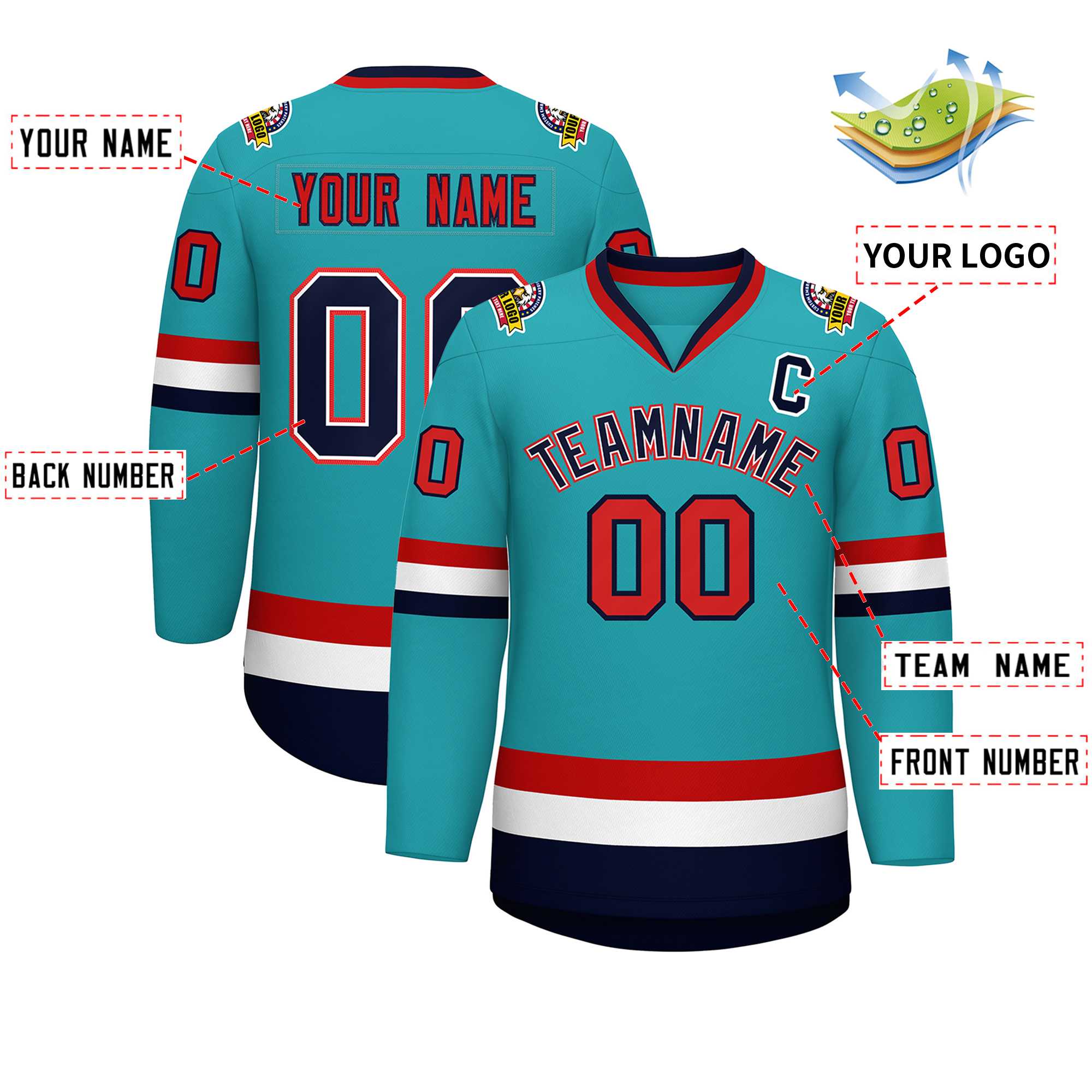 Maillot de hockey de style classique Aqua Navy blanc-rouge personnalisé