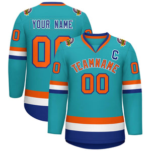 Custom Aqua Orange Royal-White Classic Style Hockey Jersey