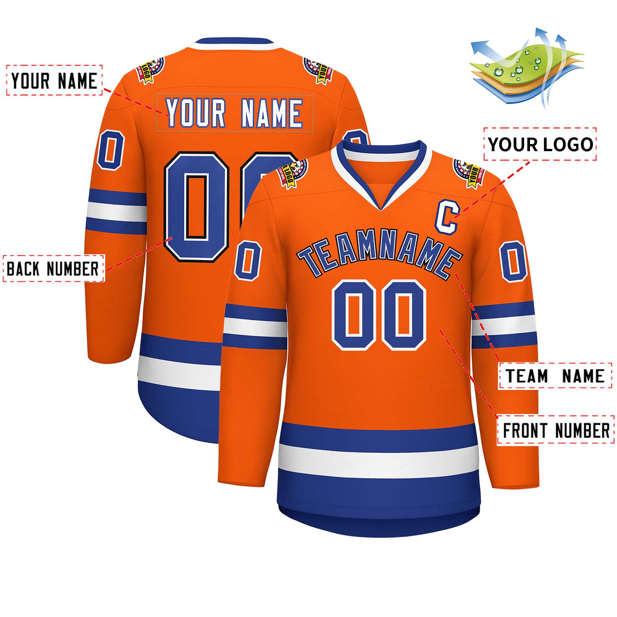 Custom Orange Royal White-Black Classic Style Hockey Jersey