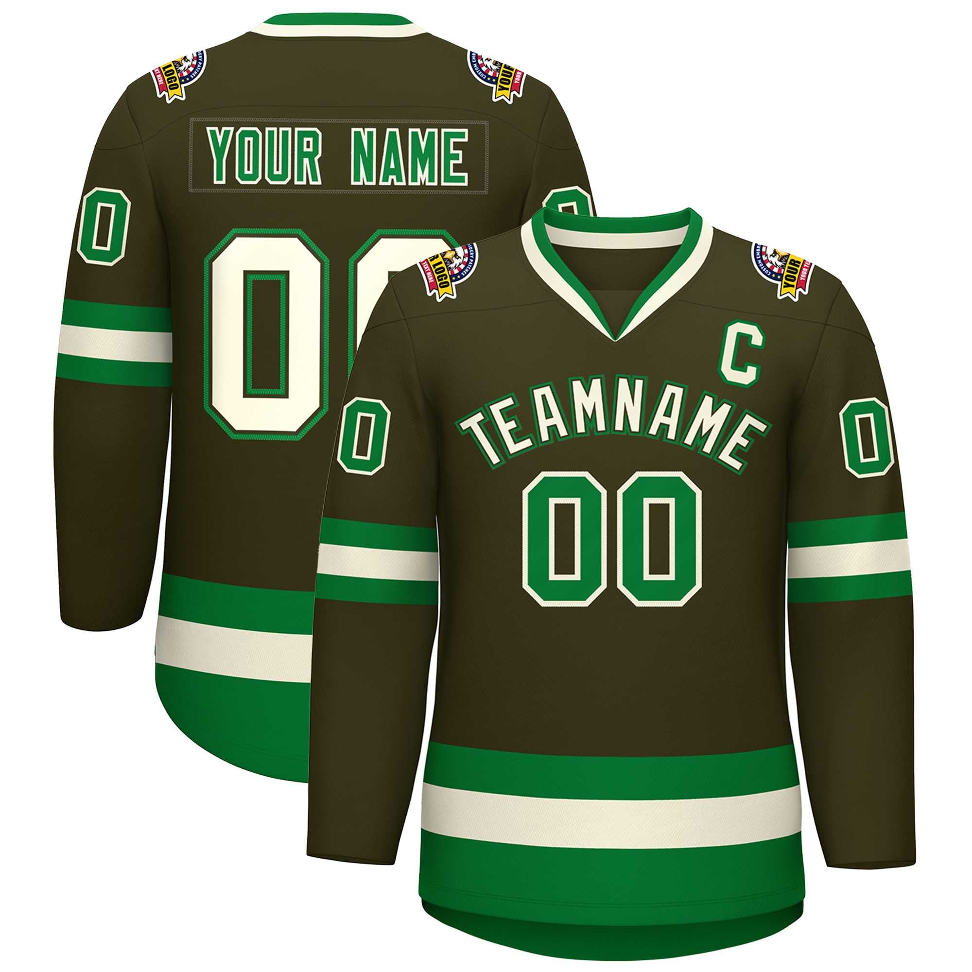 Custom Olive Khaki Olive-Kelly Green Classic Style Hockey Jersey