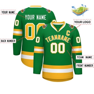 Maillot de hockey de style classique Kelly vert or-blanc personnalisé