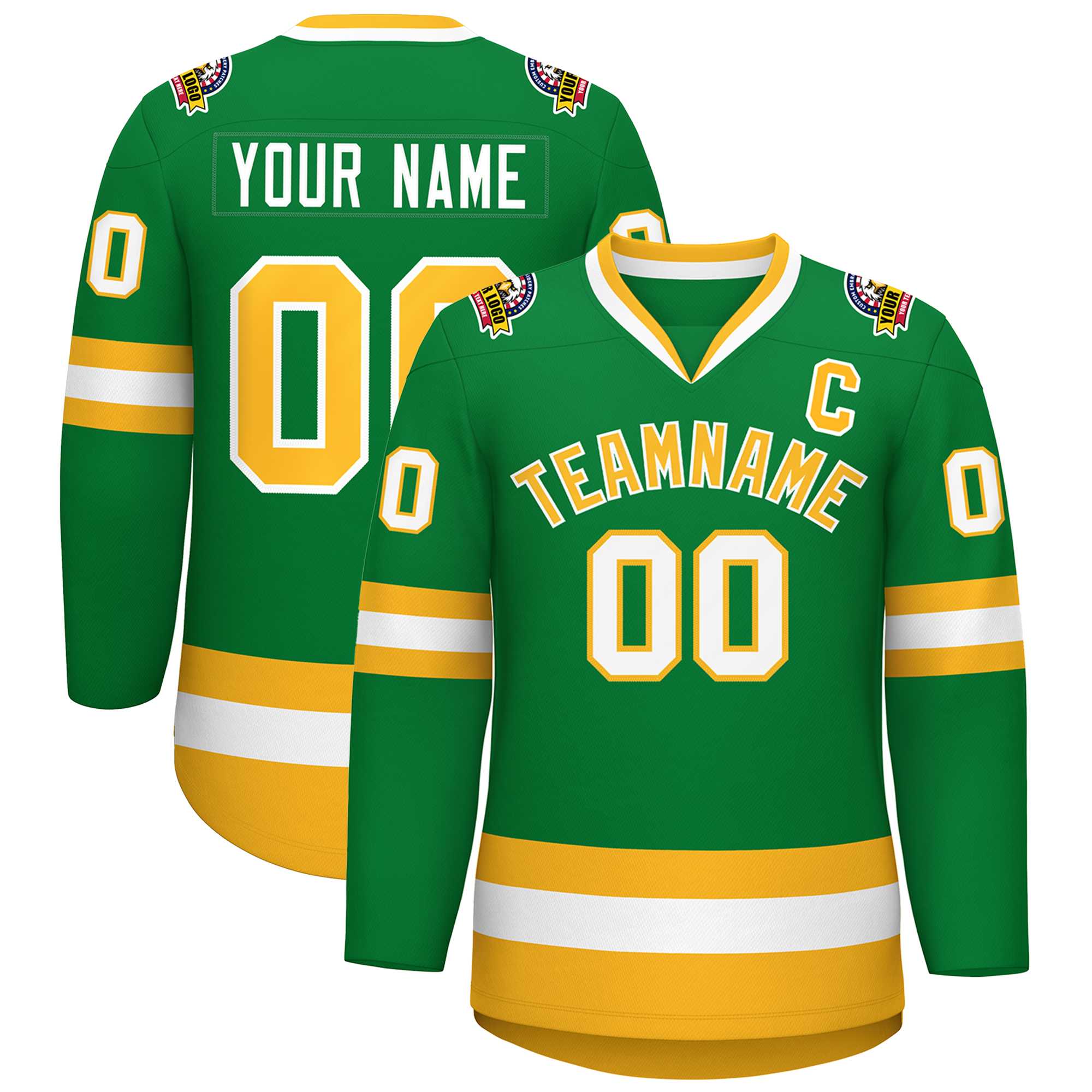 Custom Kelly Green Gold-White Classic Style Hockey Jersey