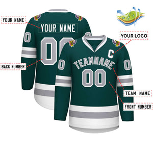 Custom Midnight Green Gray-White Classic Style Hockey Jersey