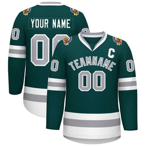 Custom Midnight Green Gray-White Classic Style Hockey Jersey