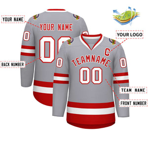 Maillot de hockey de style classique gris rouge-blanc personnalisé