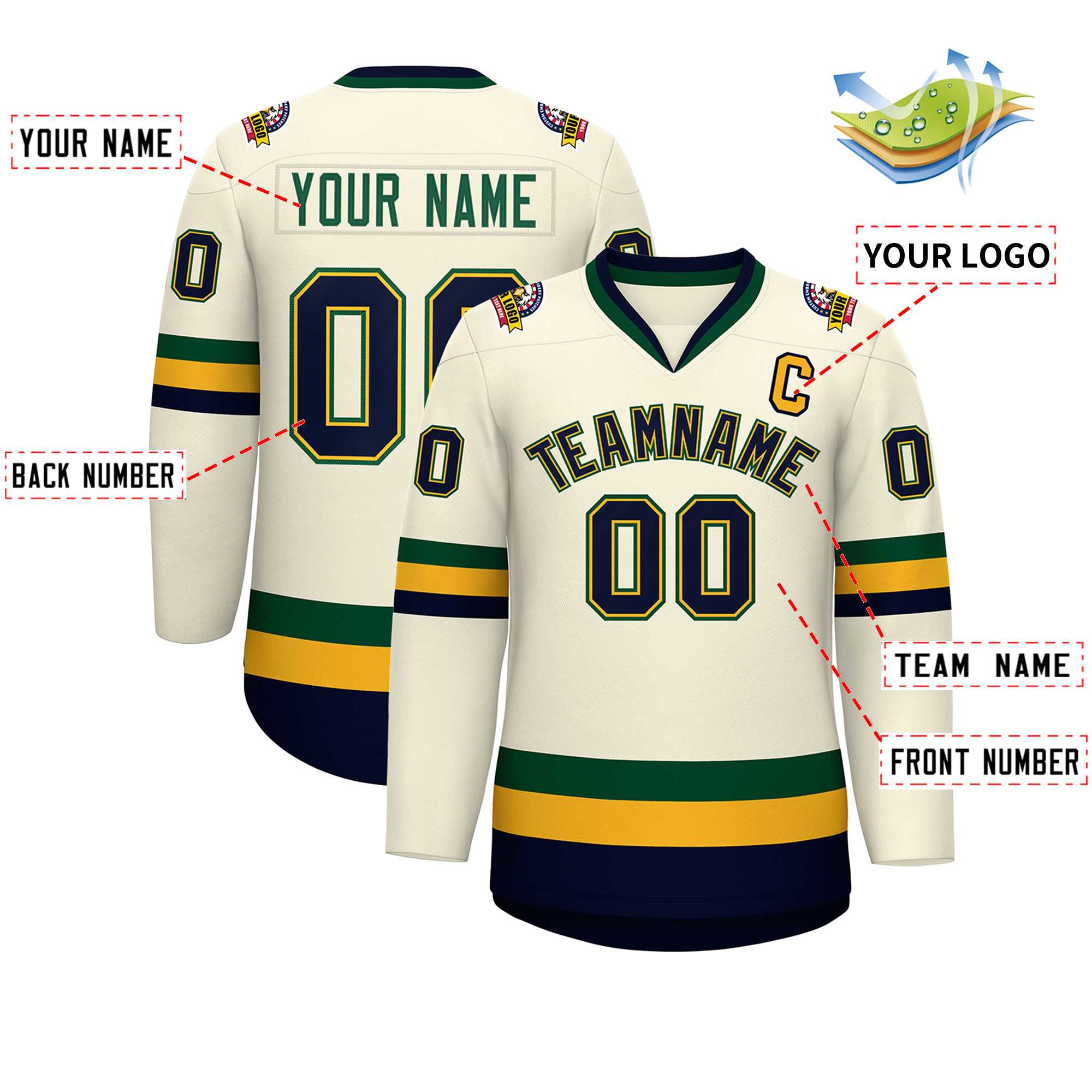 Custom Khaki Navy Gold-Green Classic Style Hockey Jersey