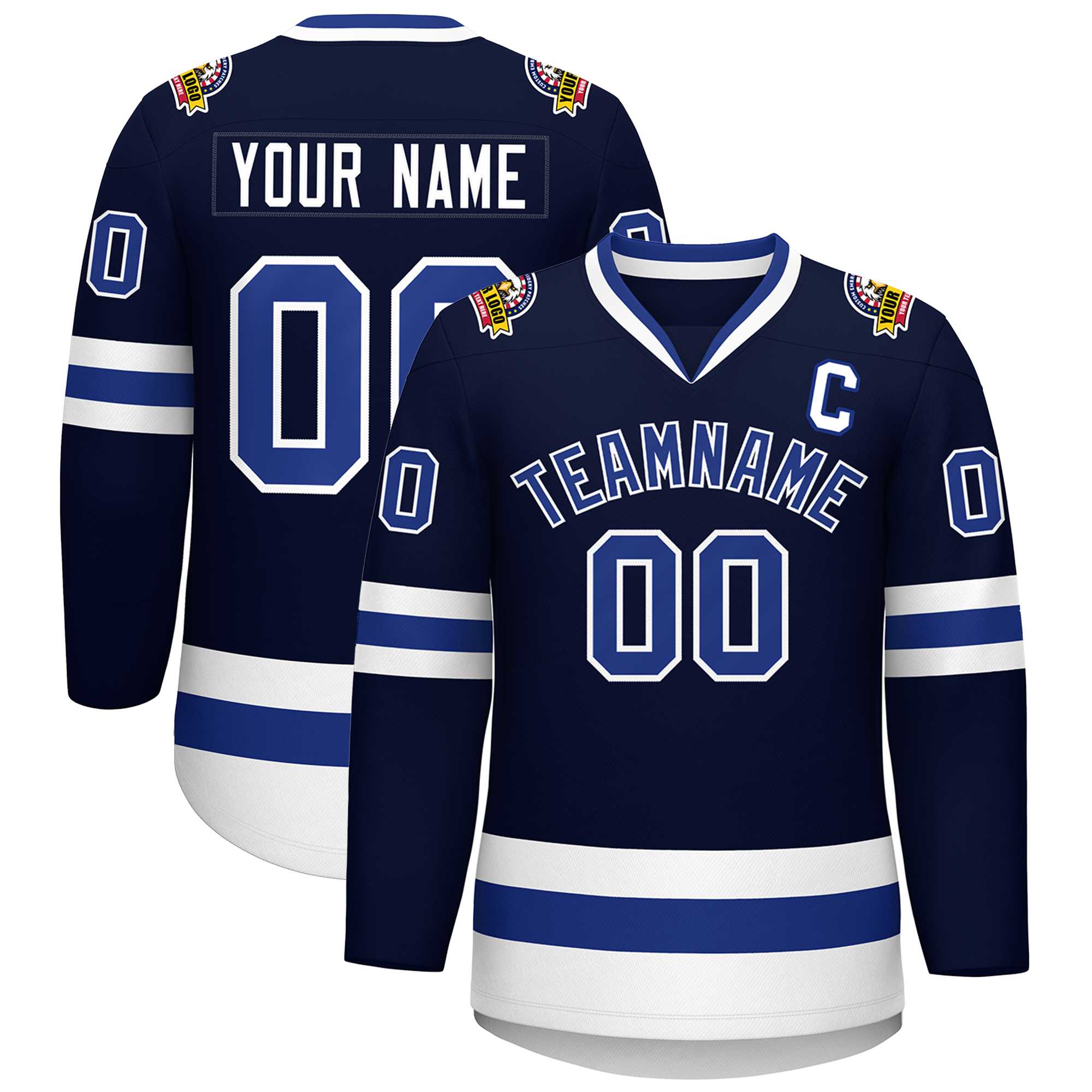 Custom Navy Royal-White Classic Style Hockey Jersey