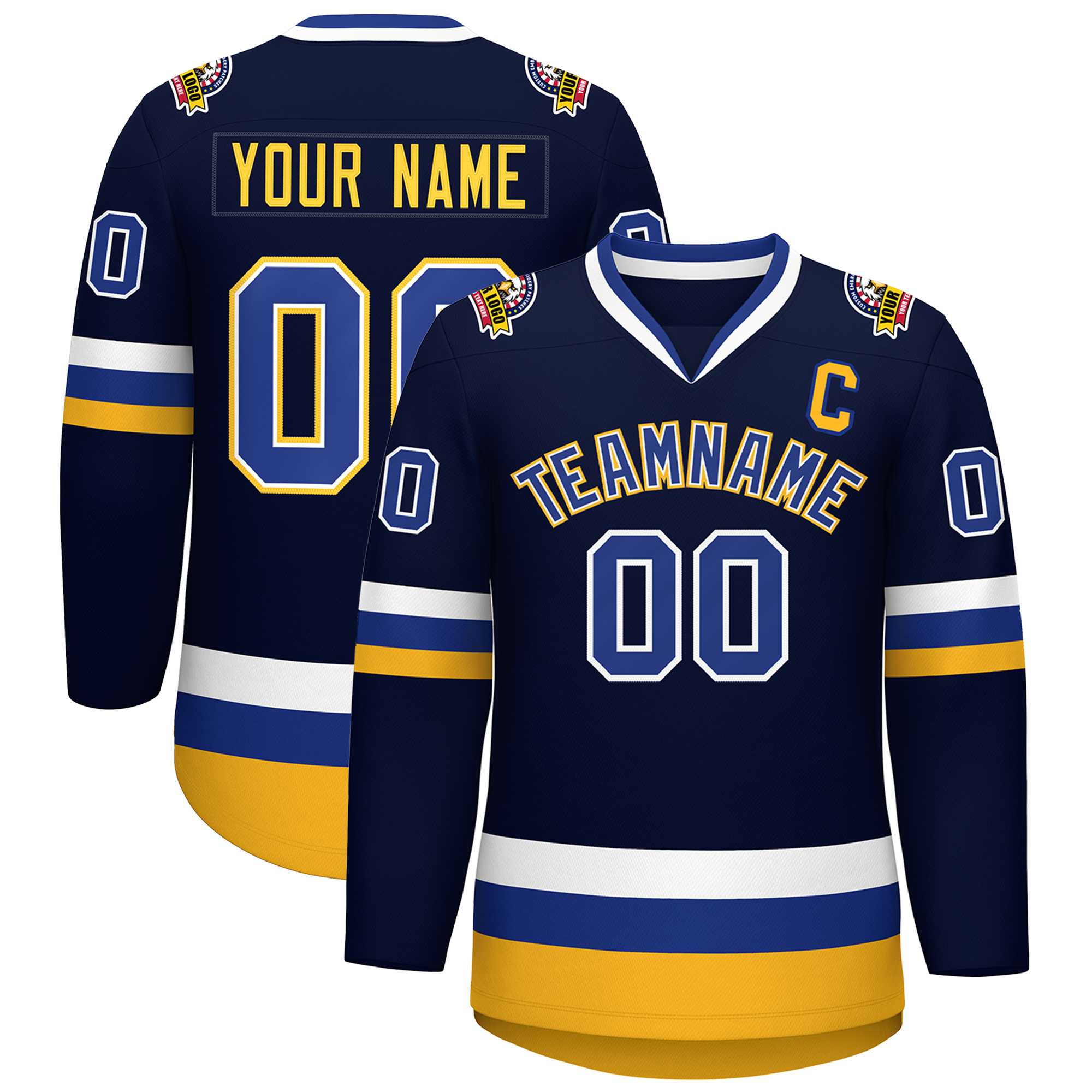 Maillot de hockey de style classique personnalisé Navy Royal White-Gold