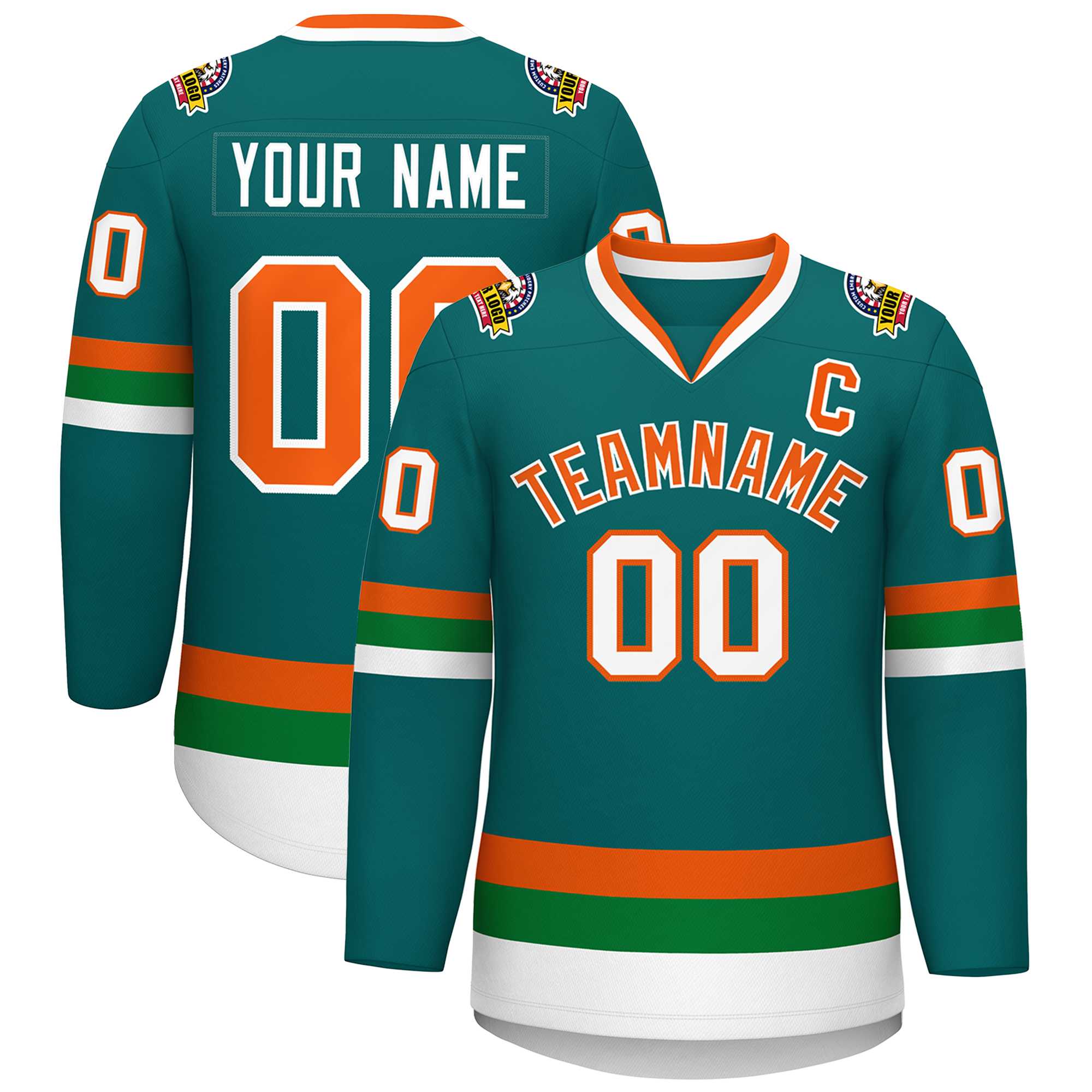 Custom Teal Orange-White Classic Style Hockey Jersey