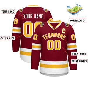 Custom Crimson Gold-White Classic Style Hockey Jersey