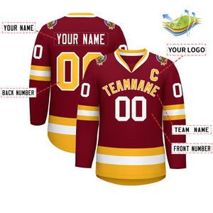 Custom Crimson Gold-White Classic Style Hockey Jersey