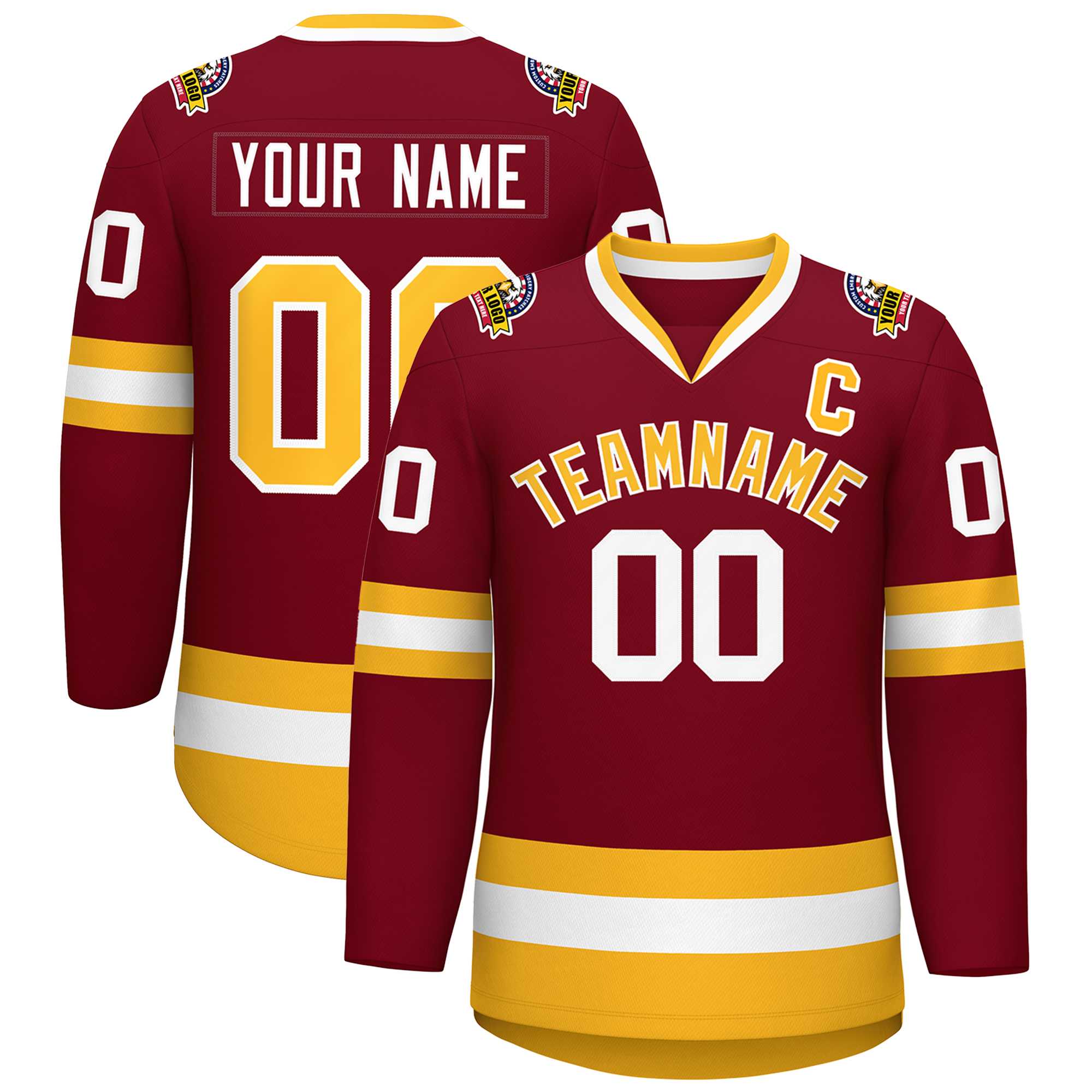 Custom Crimson Gold-White Classic Style Hockey Jersey