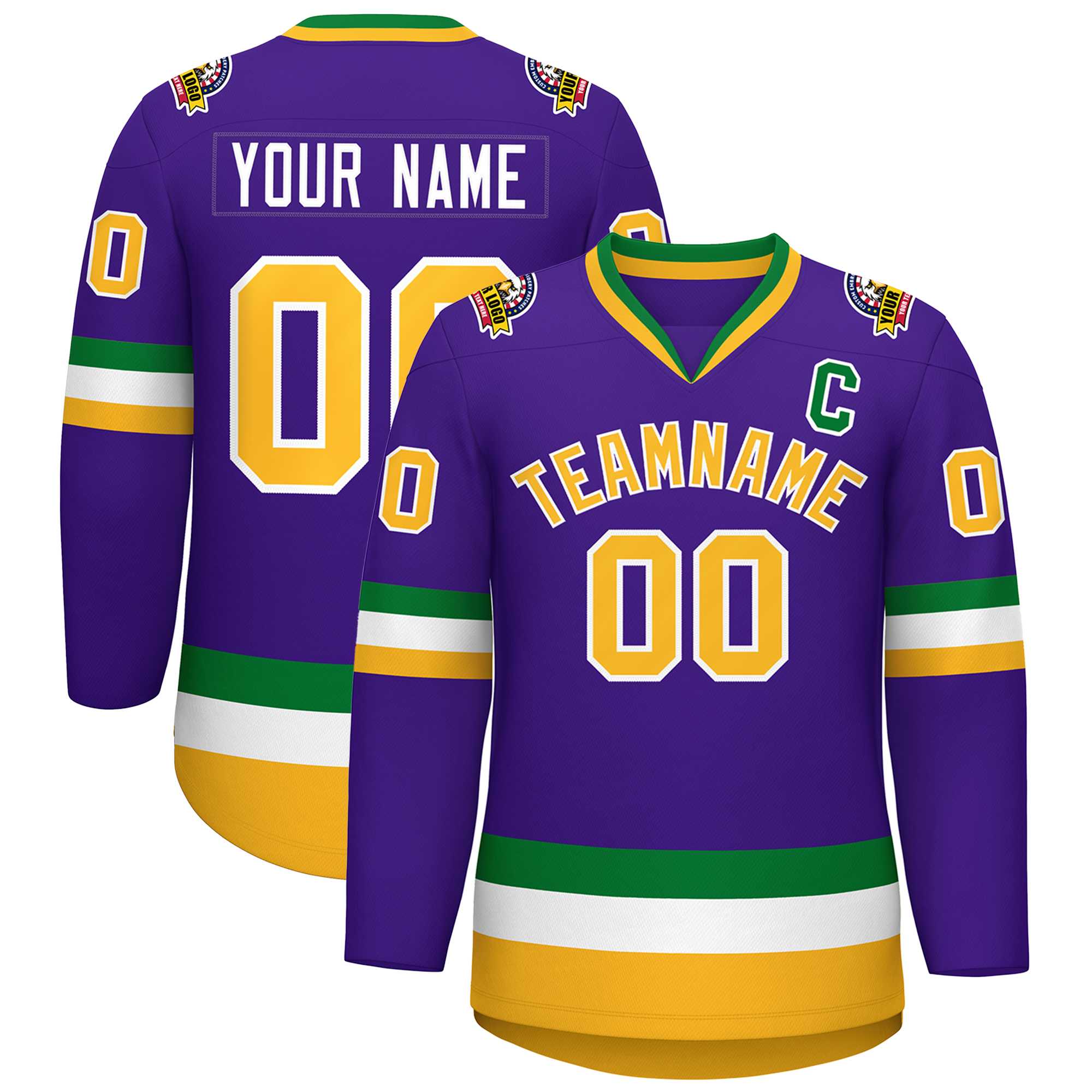 Custom Purple Gold-White Classic Style Hockey Jersey