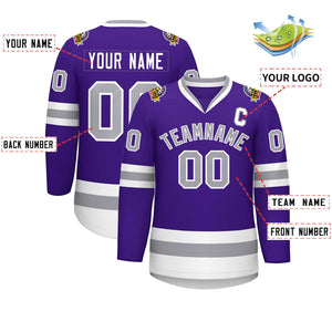 Maillot de hockey de style classique violet gris-blanc personnalisé