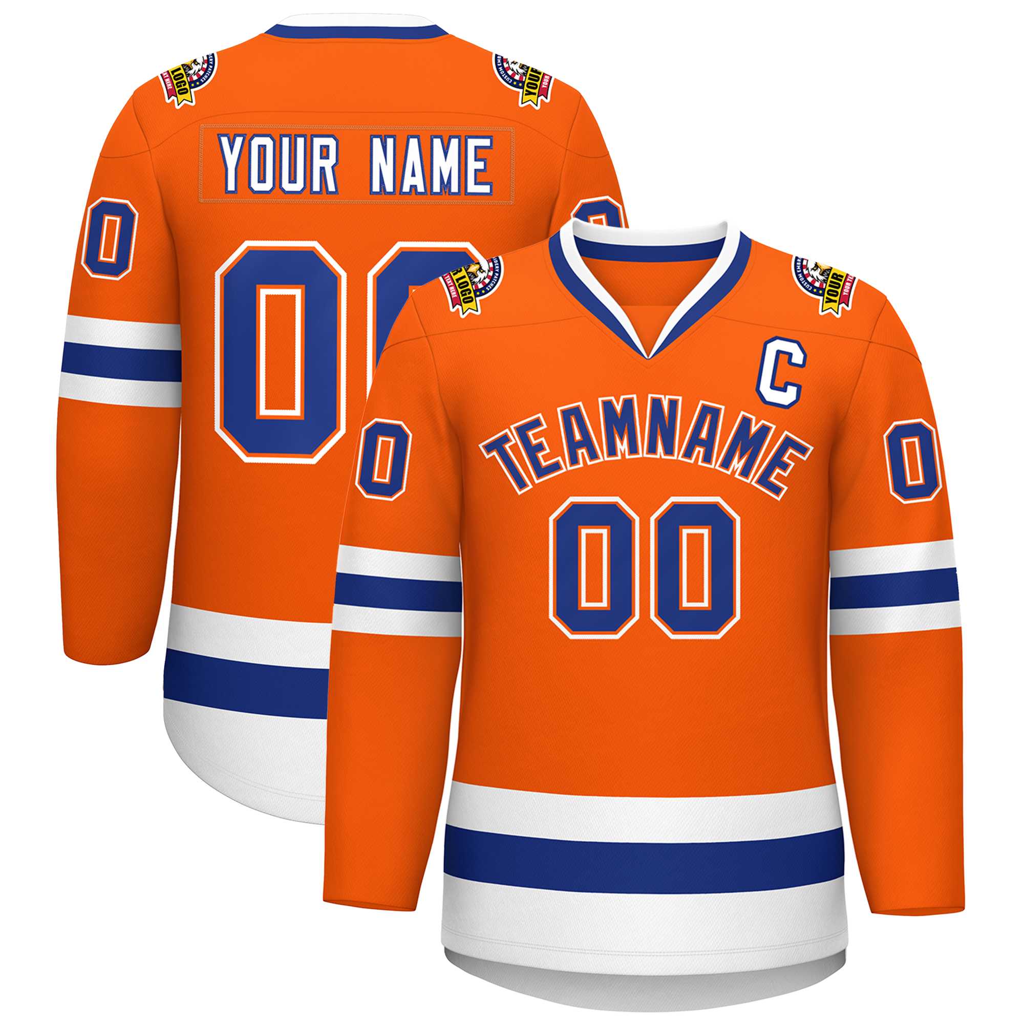 Maillot de hockey de style classique orange royal orange-blanc personnalisé