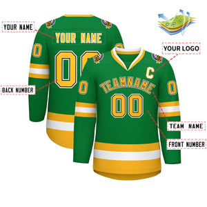 Custom Kelly Green Gold Black-White Classic Style Hockey Jersey