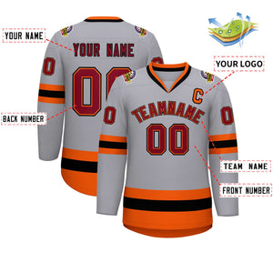 Custom Gray Crimson Orange-Black Classic Style Hockey Jersey