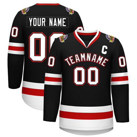 Custom Black White Black-Red Classic Style Hockey Jersey