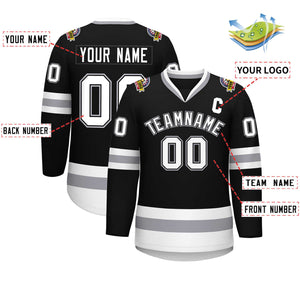 Custom Black White Black-Gray Classic Style Hockey Jersey