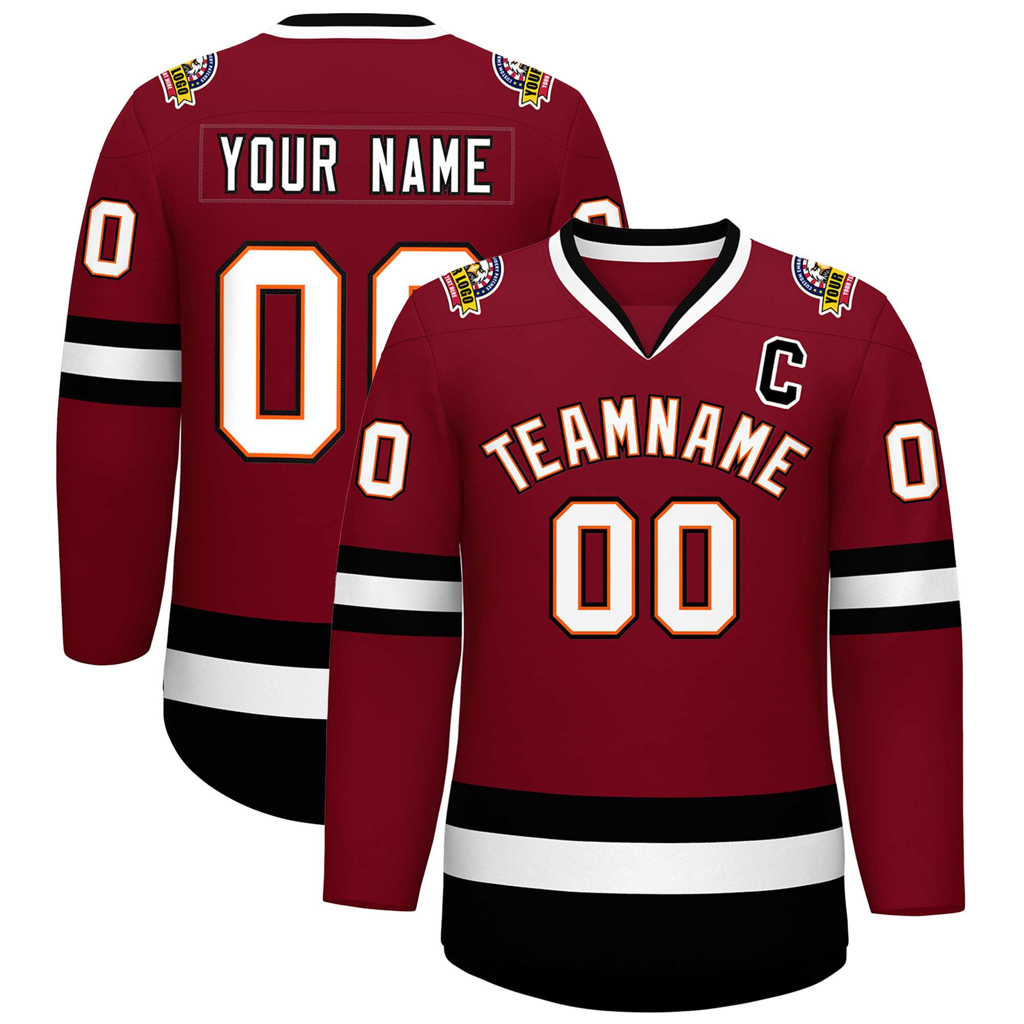 Custom Crimson White Orange-Black Classic Style Hockey Jersey