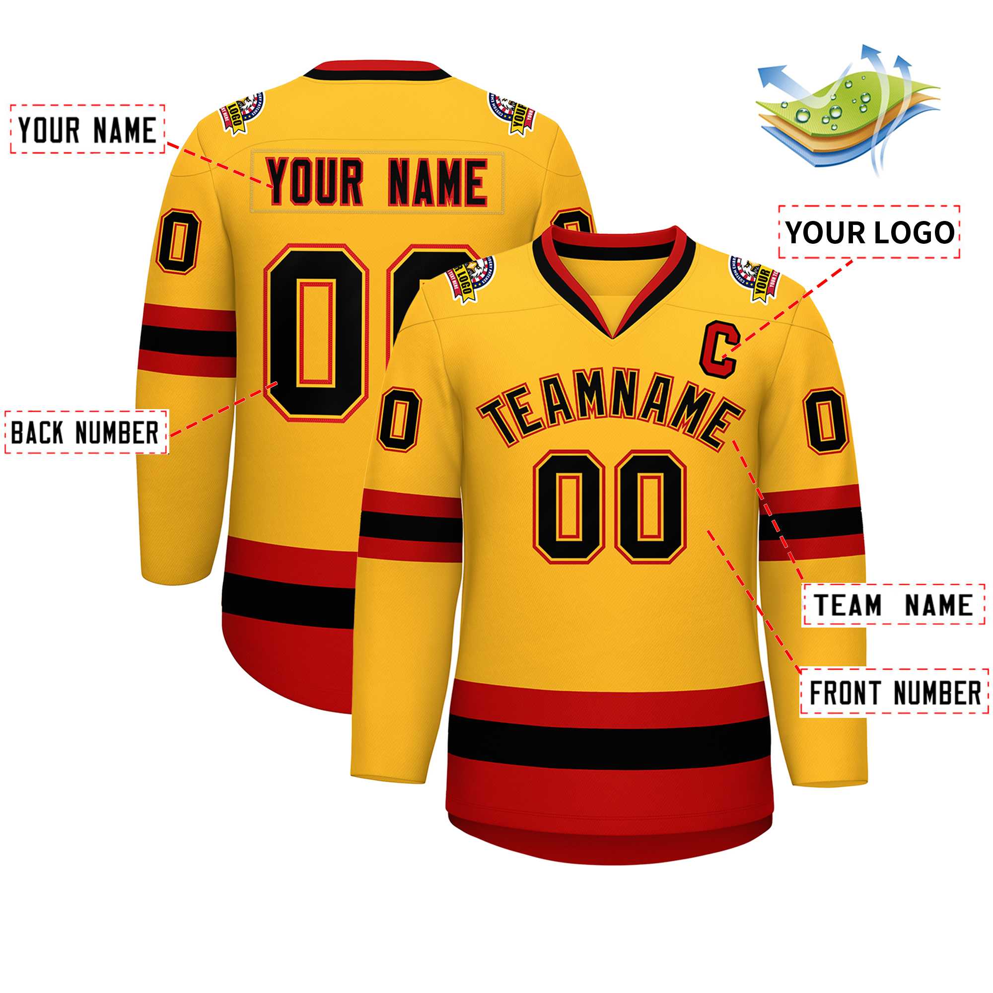 Custom Gold Black Gold-Red Classic Style Hockey Jersey