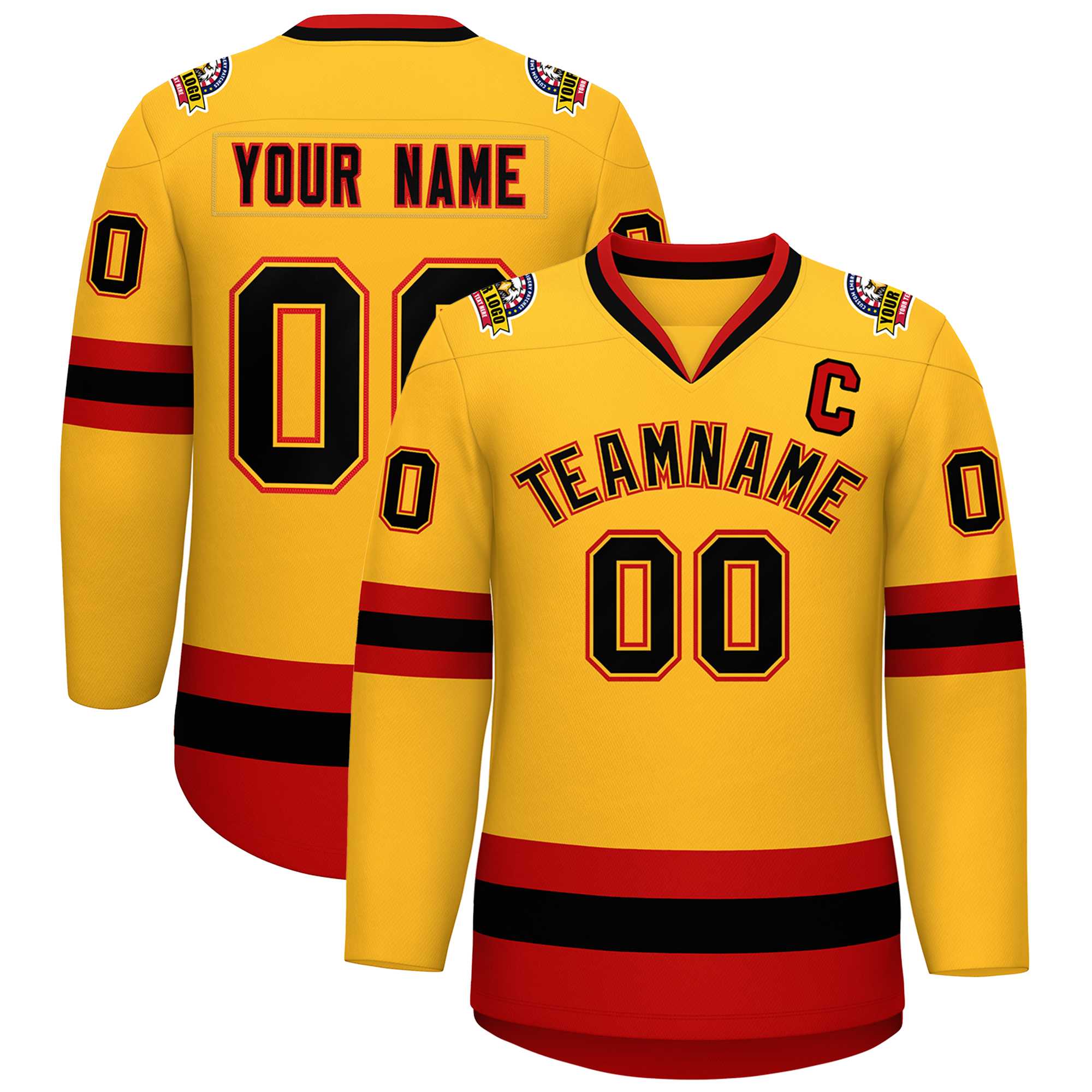 Custom Gold Black Gold-Red Classic Style Hockey Jersey