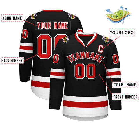 Custom Black Red Black-White Classic Style Hockey Jersey