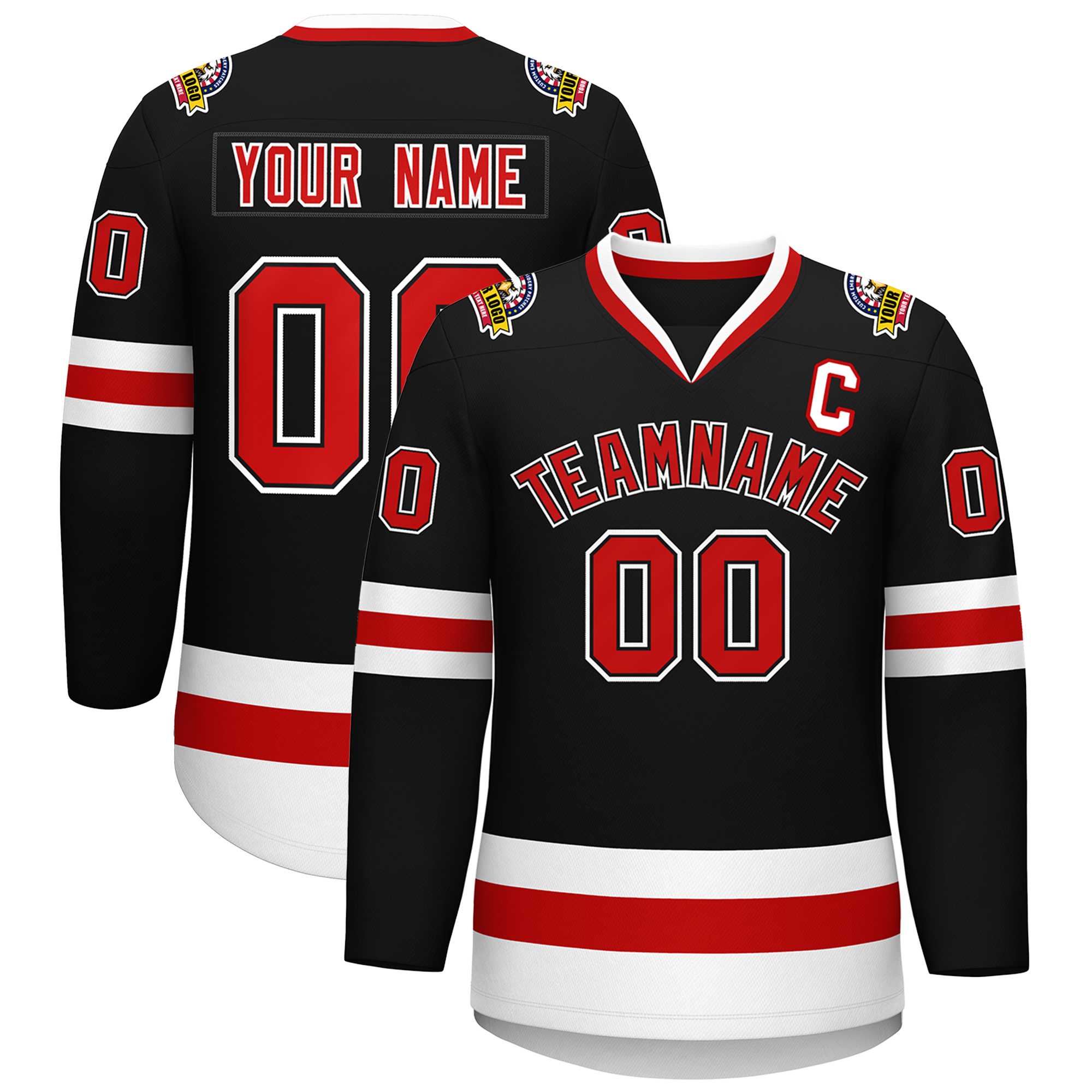 Custom Black Red Black-White Classic Style Hockey Jersey