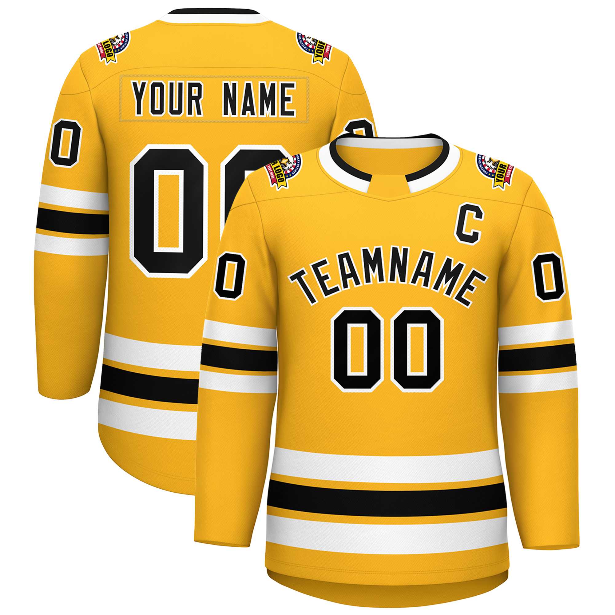 Custom Gold Black-White Classic Style Hockey Jersey