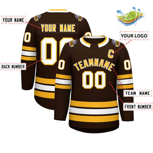 Custom Brown Gold-White Classic Style Hockey Jersey