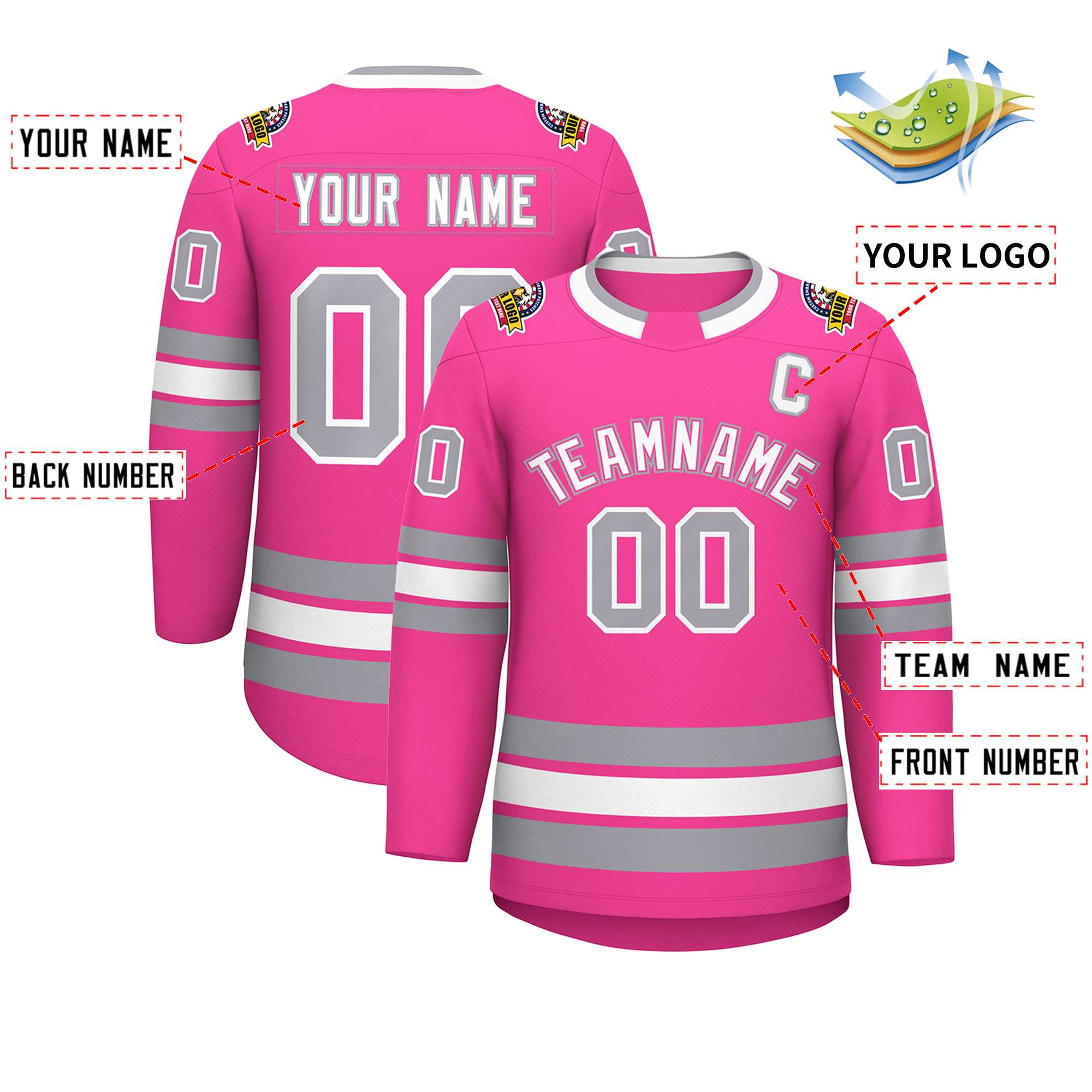 Maillot de hockey de style classique rose blanc rose-gris personnalisé