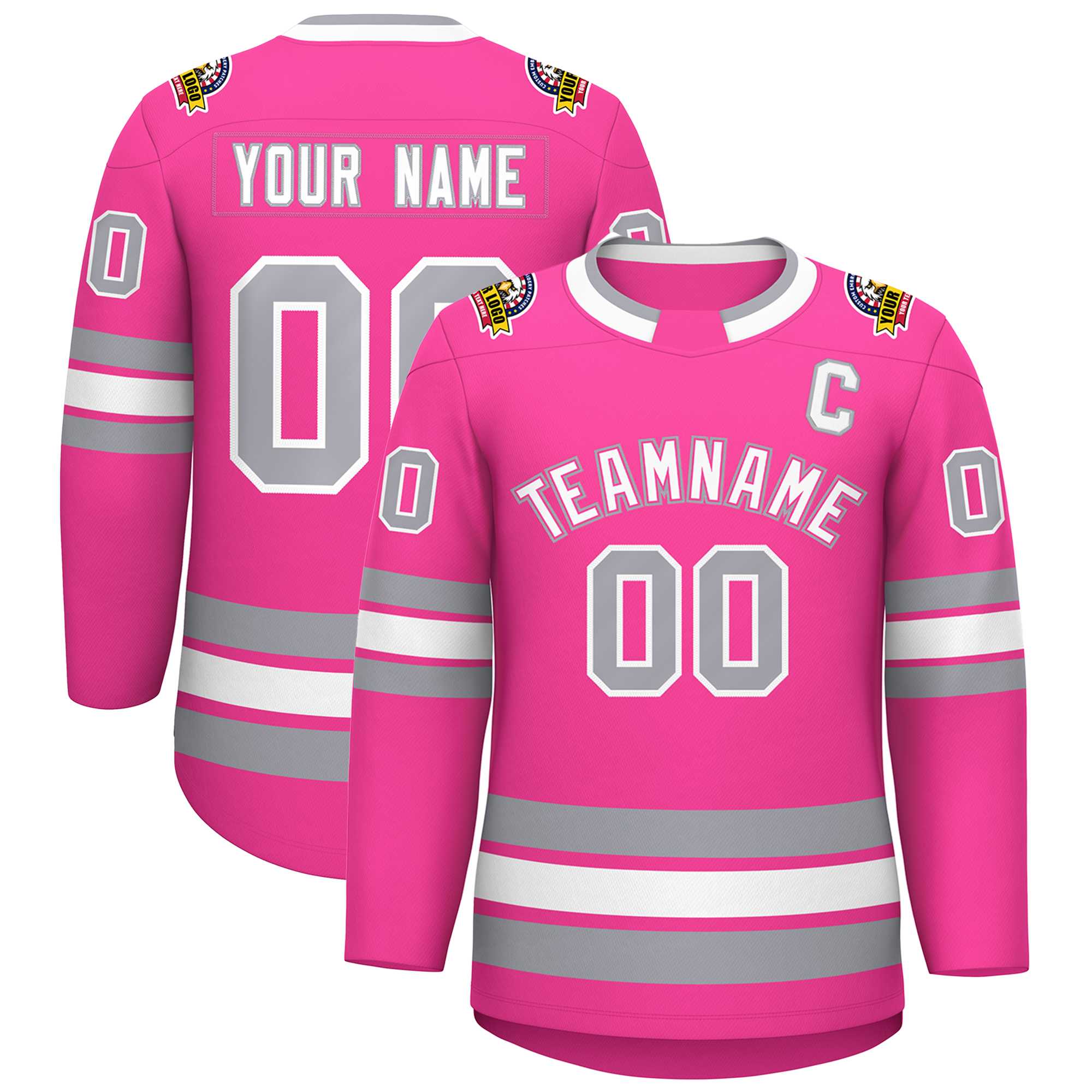 Custom Pink White Pink-Gray Classic Style Hockey Jersey