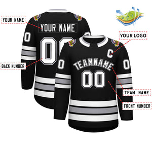 Custom Black White Black-Gray Classic Style Hockey Jersey