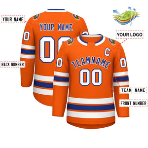 Maillot de hockey de style classique orange royal-blanc personnalisé