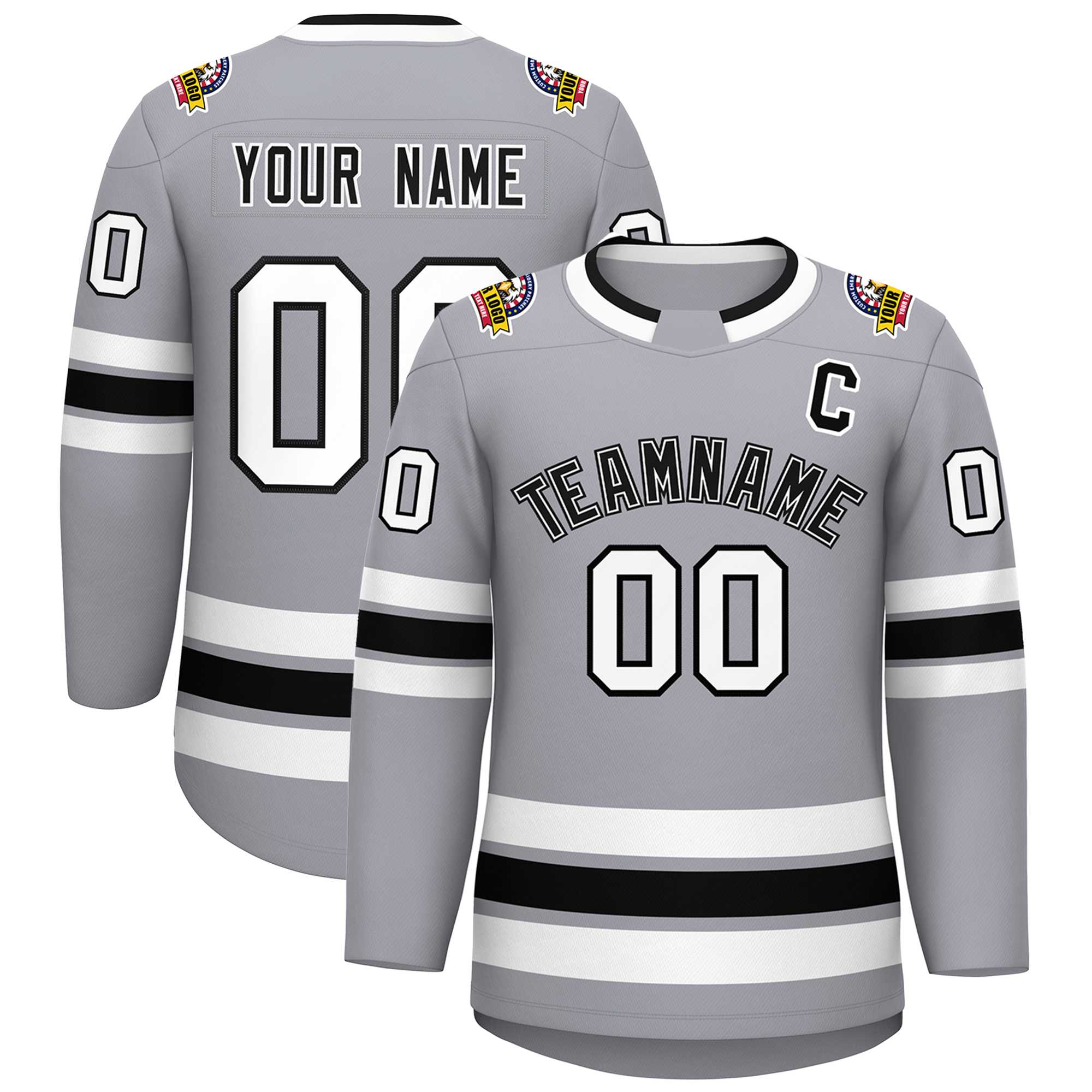 Maillot de hockey de style classique personnalisé gris noir blanc-noir