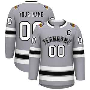 Custom Gray BlackWhite-Black Classic Style Hockey Jersey