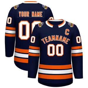 Custom Navy Orange-White Classic Style Hockey Jersey