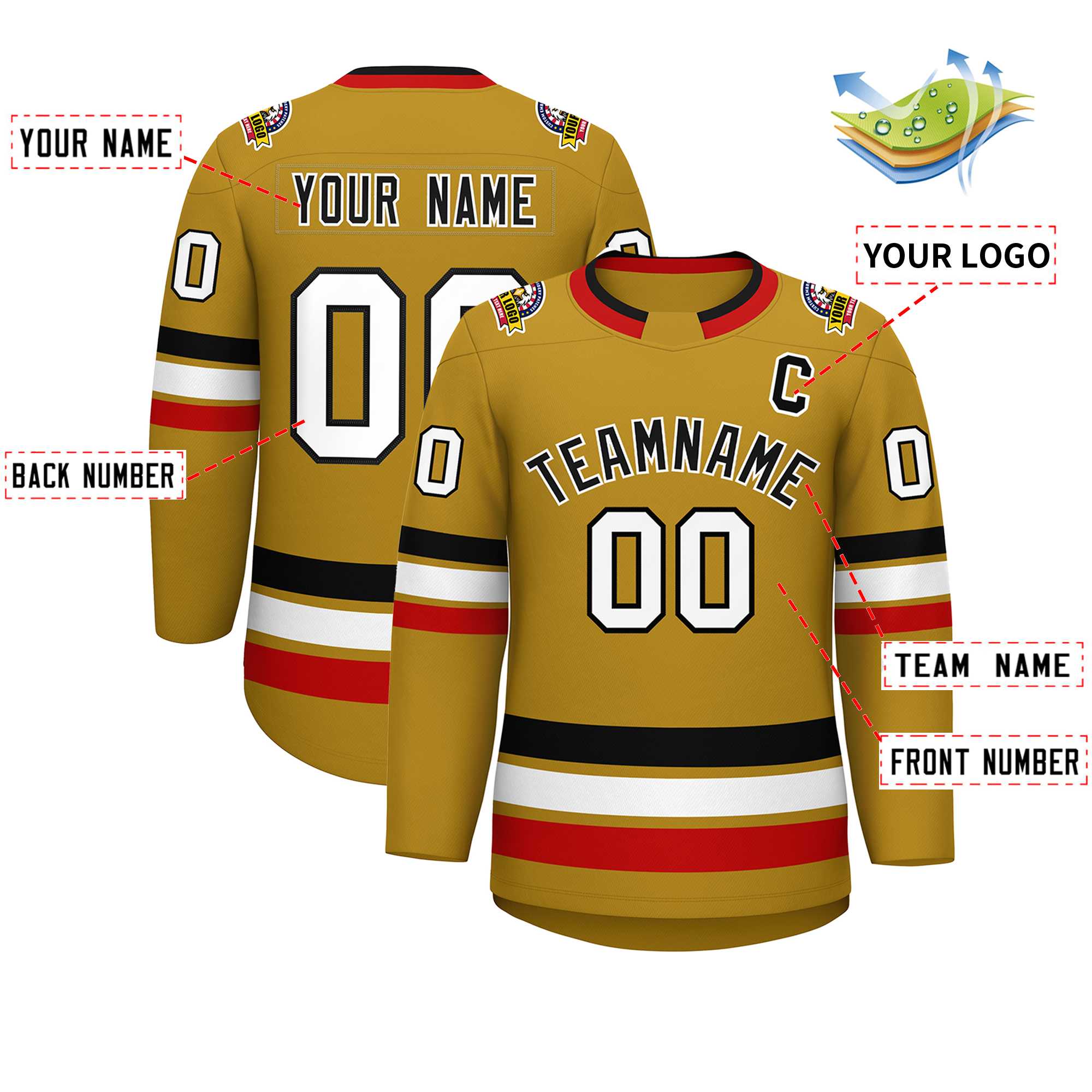 Custom Old Gold Black-White Classic Style Hockey Jersey