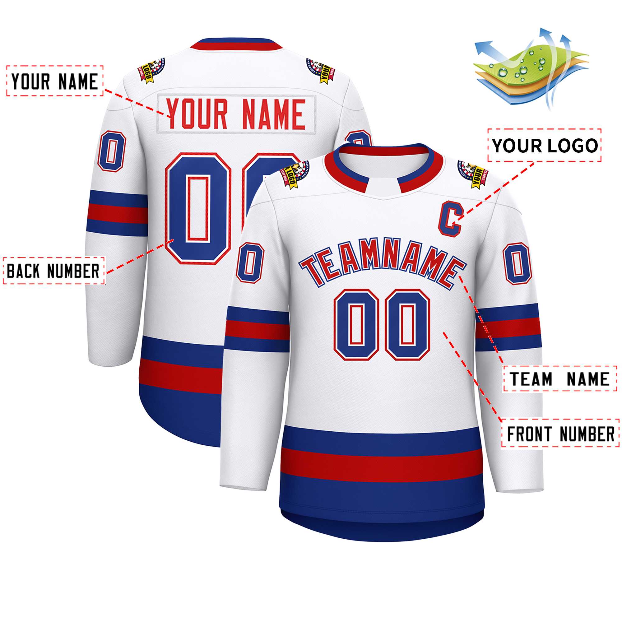 Custom White Red White-Royal Classic Style Hockey Jersey