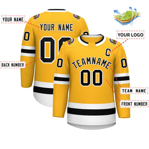 Custom Gold Black-White Classic Style Hockey Jersey