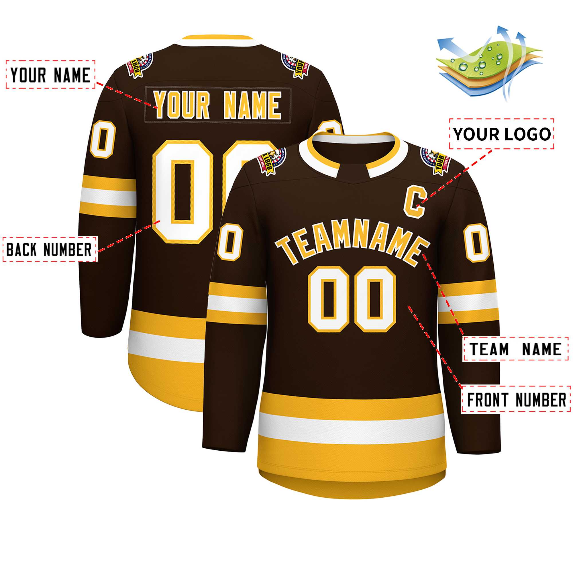 Custom Brown Gold-White Classic Style Hockey Jersey