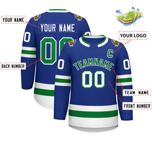 Custom Royal Kelly Green-White Classic Style Hockey Jersey